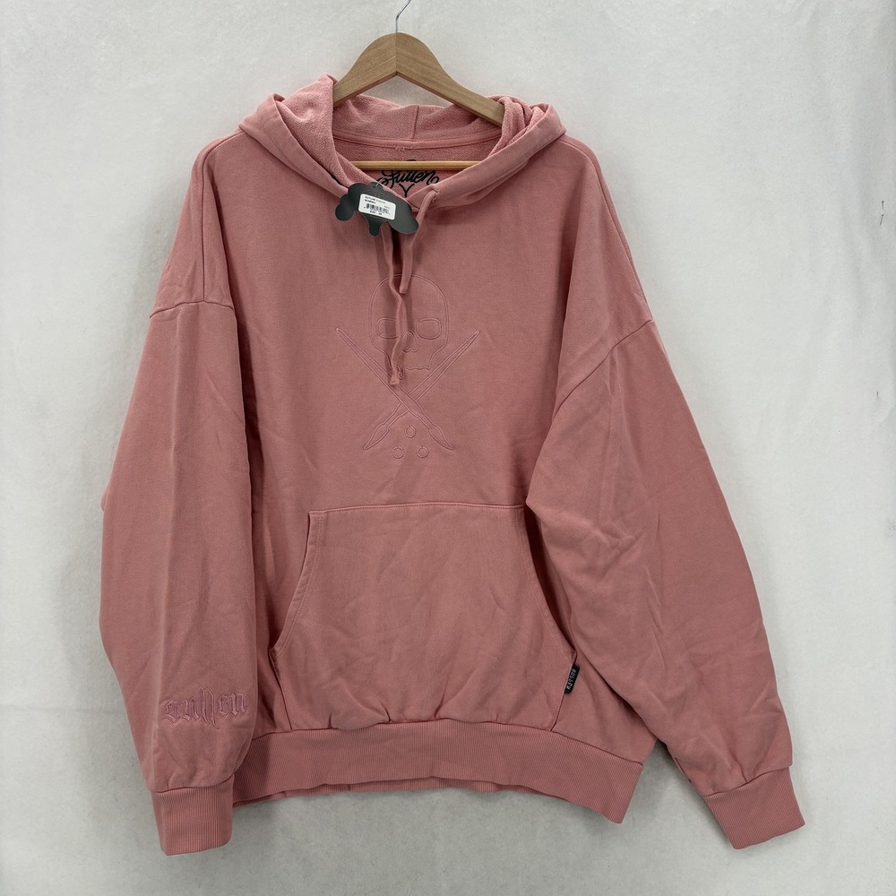 Sullen Art Collective Outline Fleece Hoodie Womens 2X Pink Skull Pullover NWT